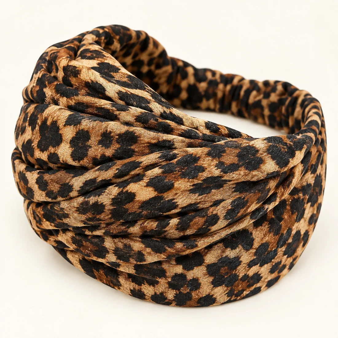 Bandeau léopard turban ample · détail du motif