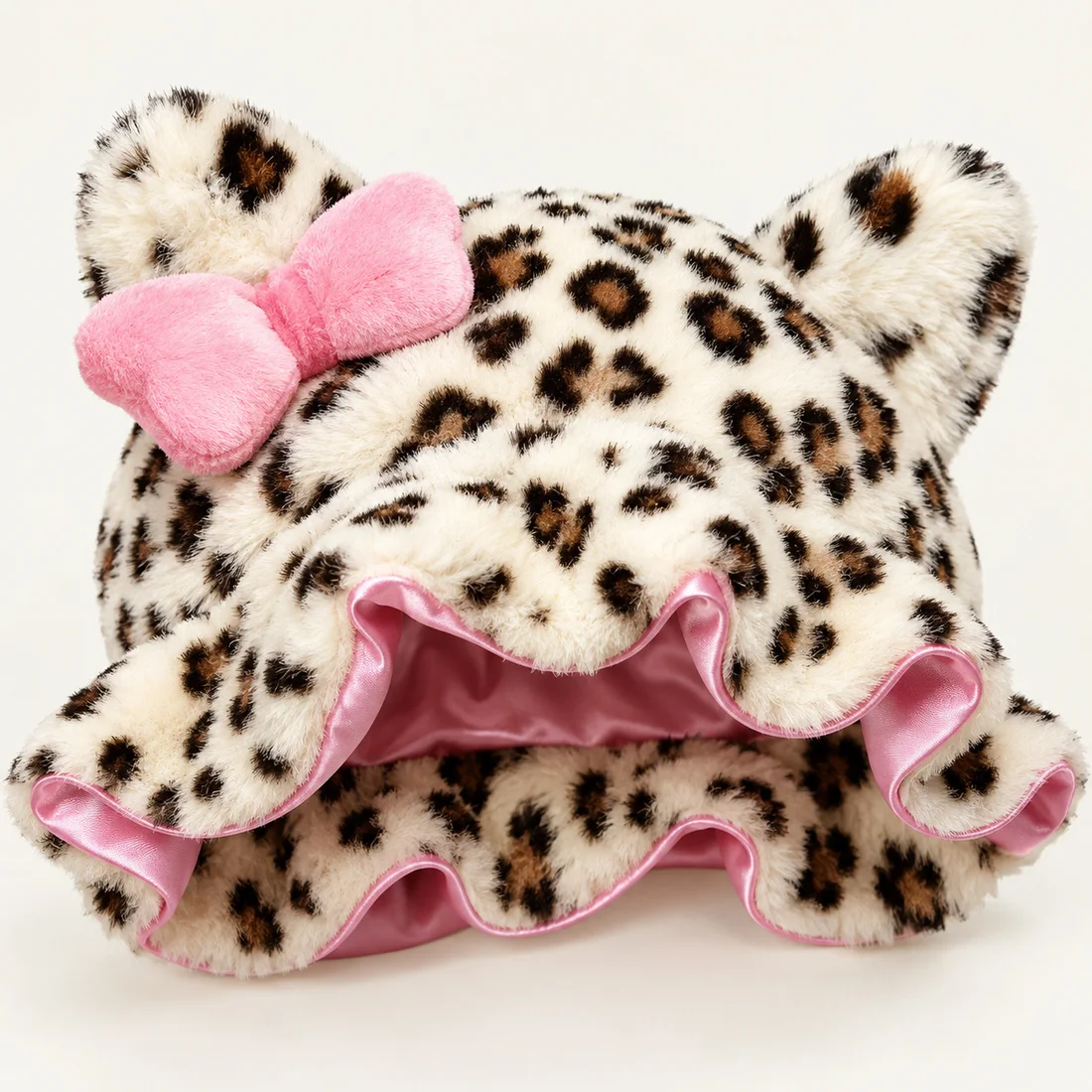 Bonnet de nuit léopard à nœud rose · détail du motif
