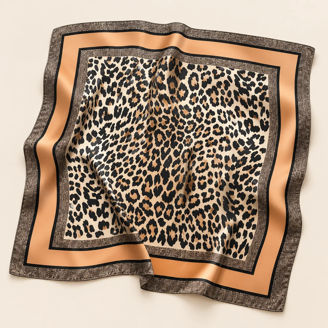 Foulard léopard carré doré 70 cm · vue de trois quarts