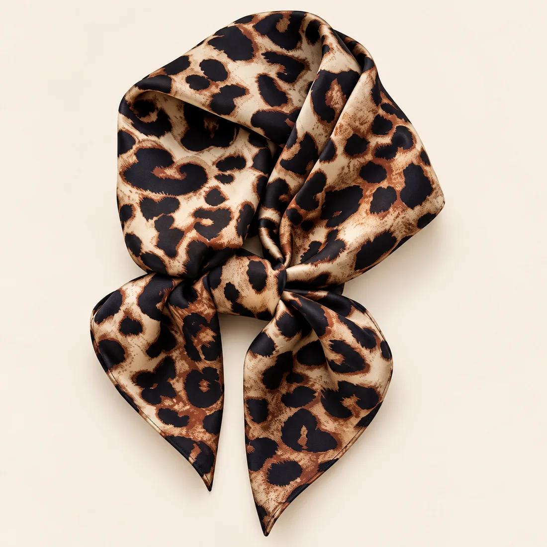 Foulard léopard carré crème · vue de trois quarts