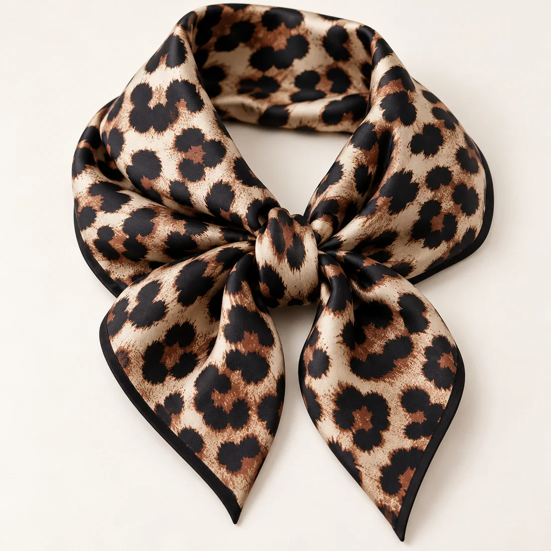 Foulard léopard carré crème · détail du motif